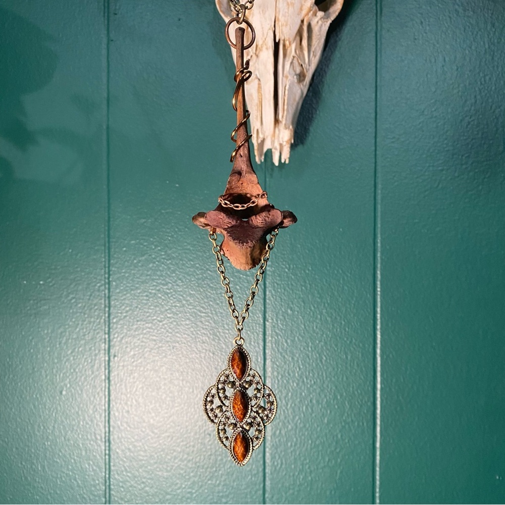 Dyed Deer Vertebrae Bone Copper Wire Brass Chain Necklace - Picture 8 of 12
